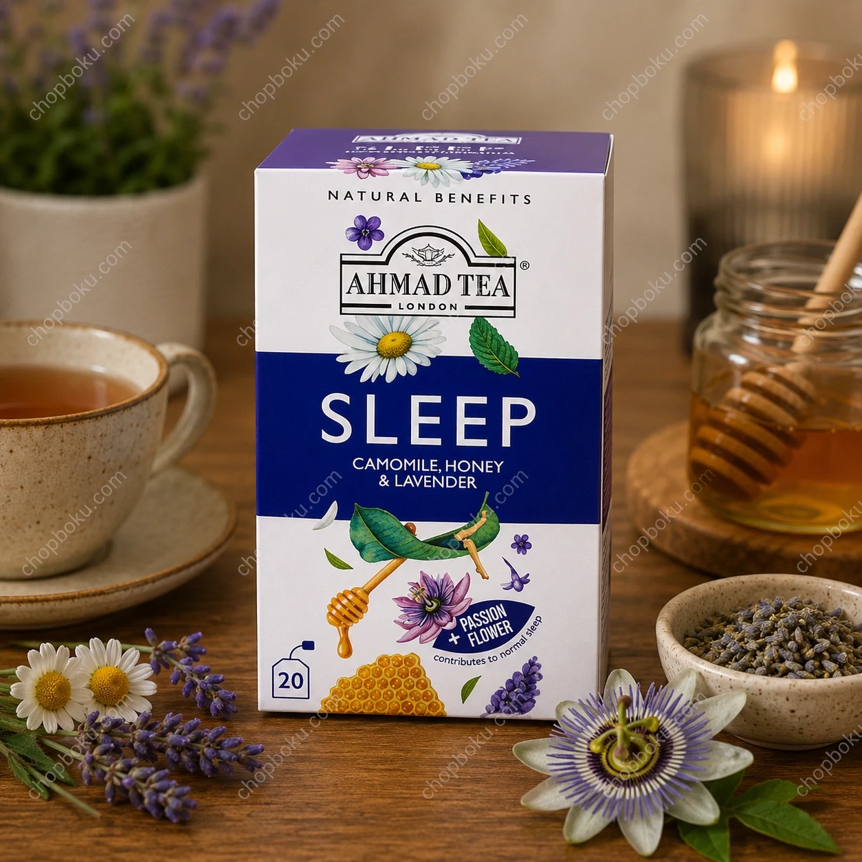 Ahmad Tea Sleep Tea with Camomile, Honey & Lavender – 20 Foil Tea Bags (30g)