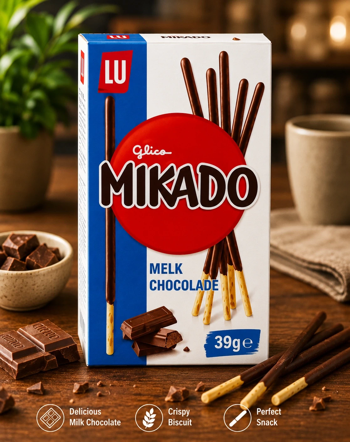 LU Mikado Milk Chocolate Biscuit Sticks 39g – Crispy Chocolate-Coated Snack in Lagos Nigeria