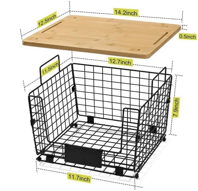 Mesh storage basket  with wooden lid