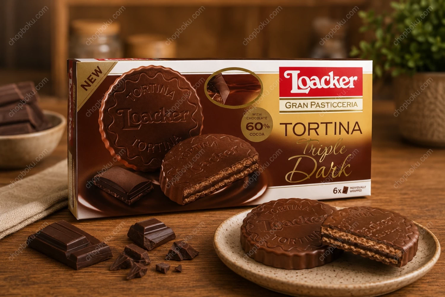 Loacker Tortina Triple Dark Chocolate Wafer 125g (6 × 21g)
