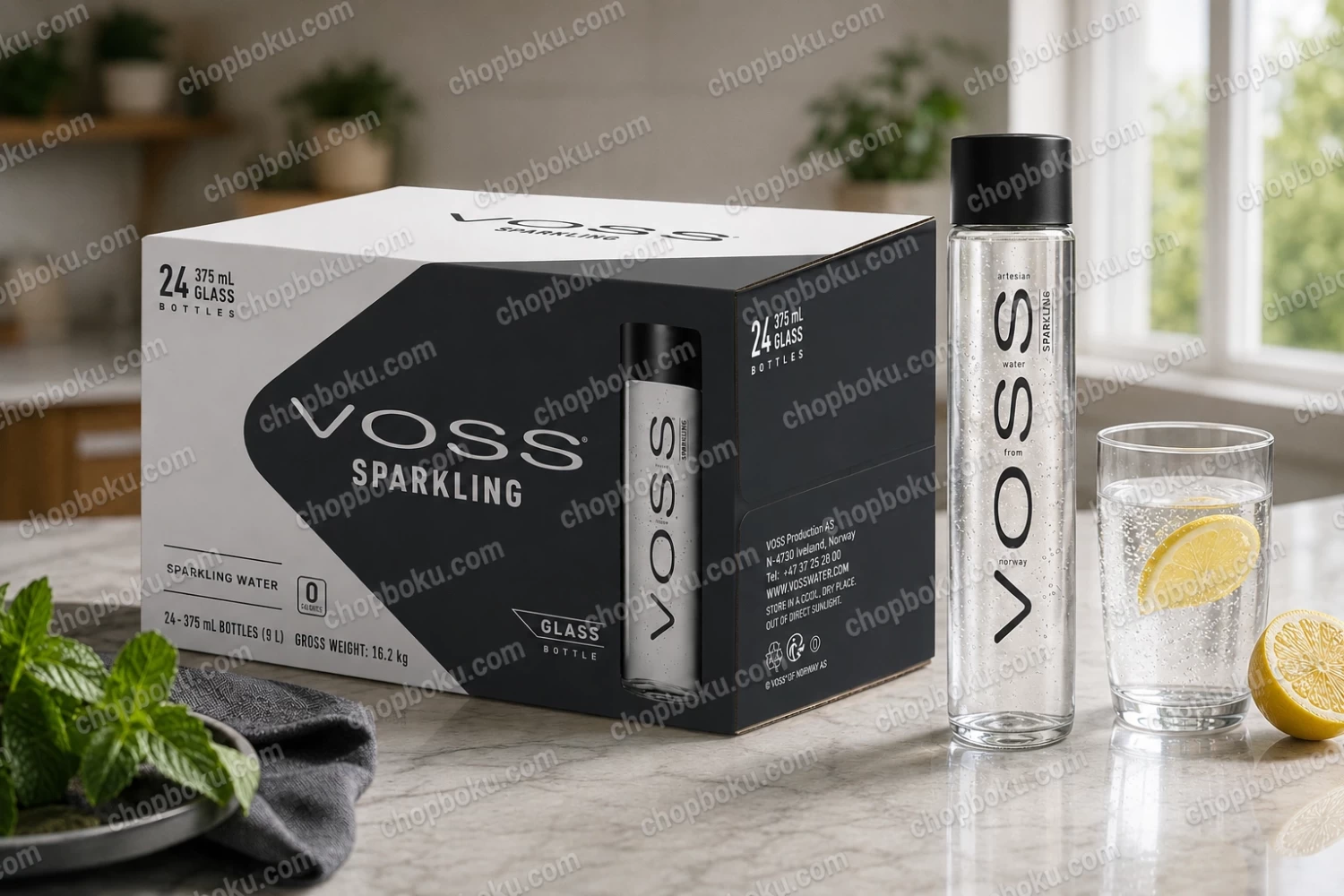 VOSS Sparkling Water Glass Bottles 375ml (Pack of 24)
