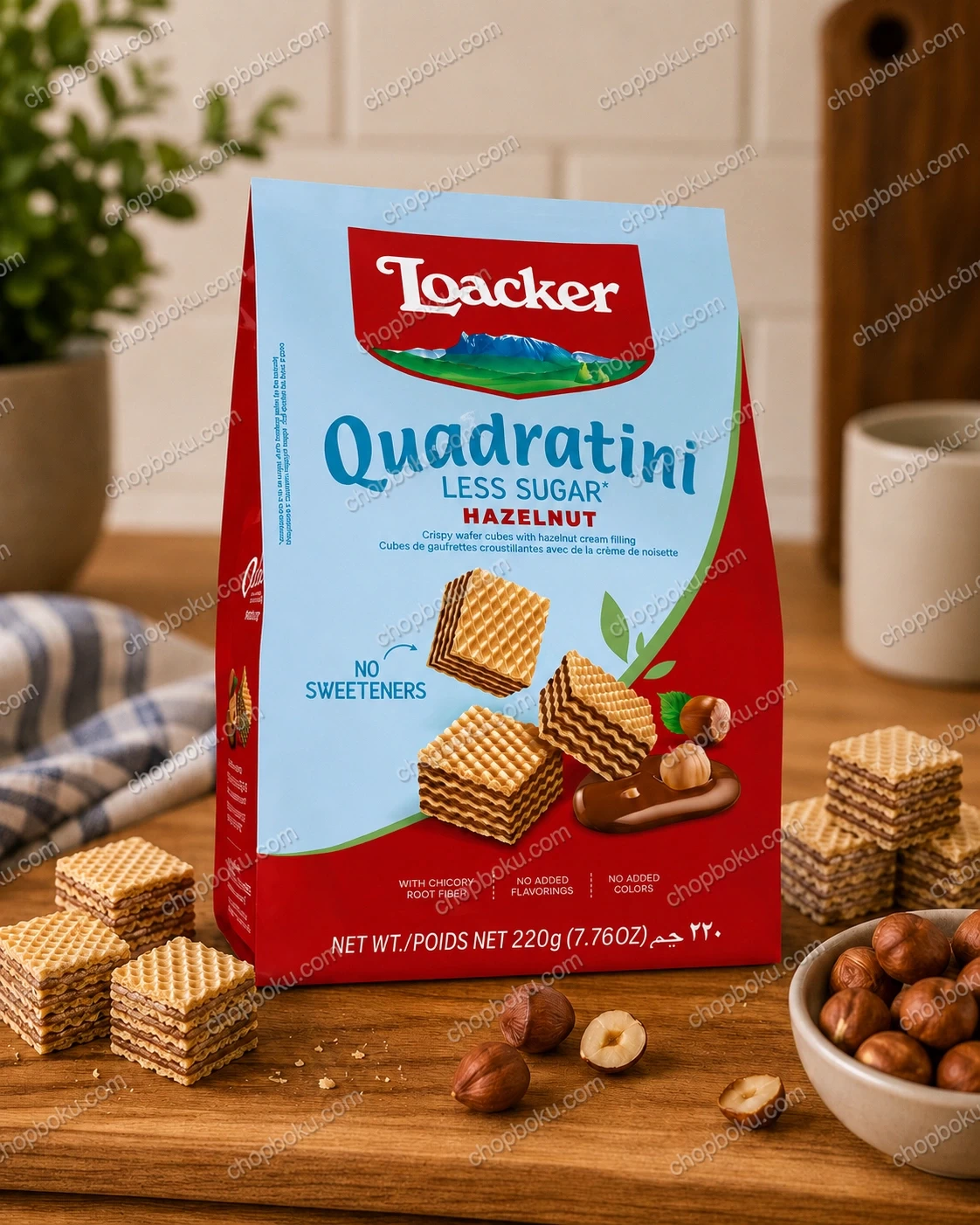 Loacker Quadratini Less Sugar Hazelnut Wafer Cubes 220g – Premium Italian Wafers in Lagos Nigeria